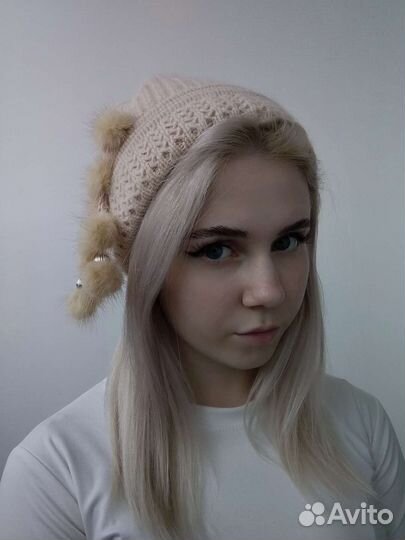 Шапка женская детская с мехом вязанная