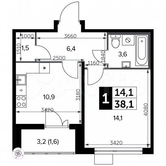 1-к. квартира, 38,1 м², 19/23 эт.