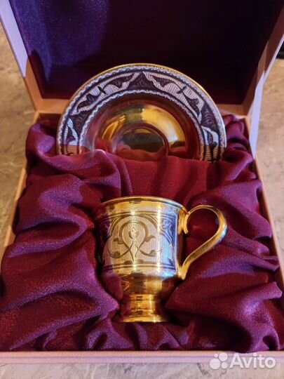 Серебряная кофейная пара Кубачи 875-й пробы