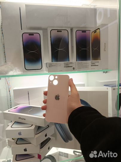 Заднее стекло на iPhone 13 mini (розовый) Big Hole