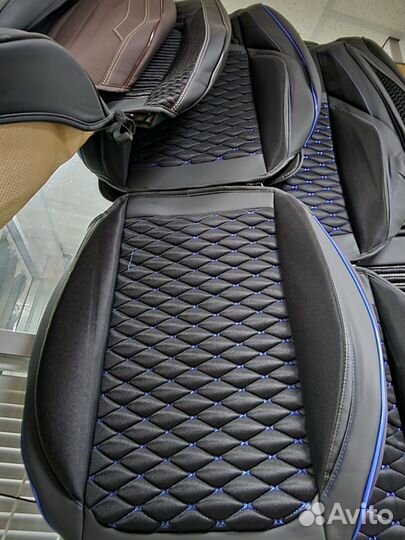 Авто Чехлы Комбинированные Ткань+Кожа Комплект