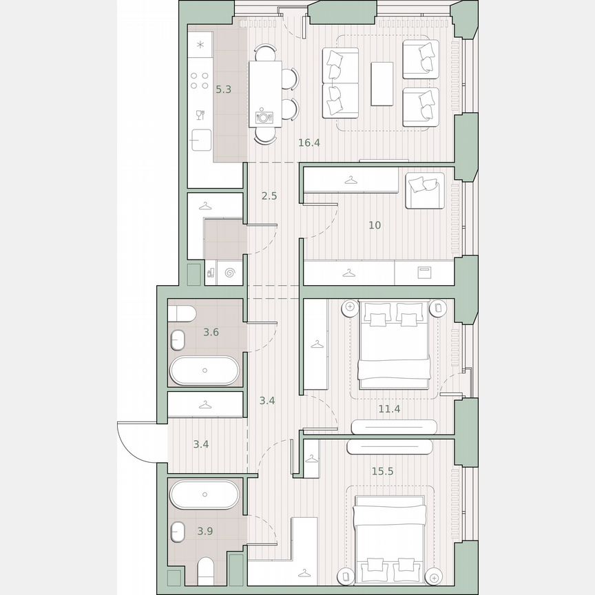 2-к. квартира, 80,1 м², 2/27 эт.