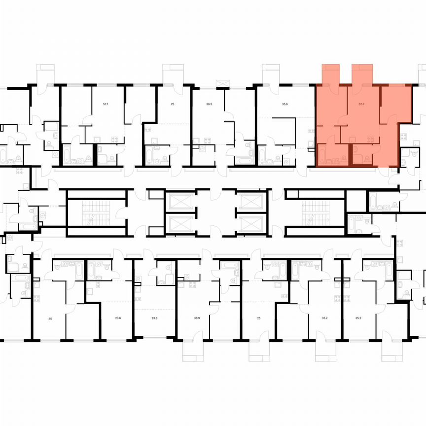 2-к. квартира, 52,8 м², 2/25 эт.