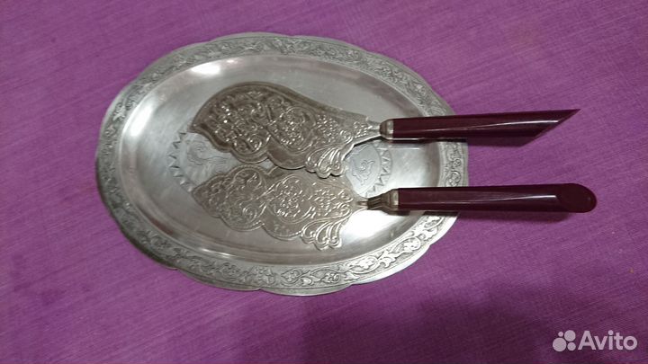 Мельхиор. Поднос, лопатка, нож для торта