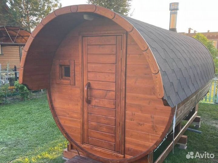 Баня бочка 3 м с козырьком