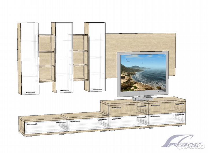 Гостиная 3м Белый глянец/Ясень шимо темный