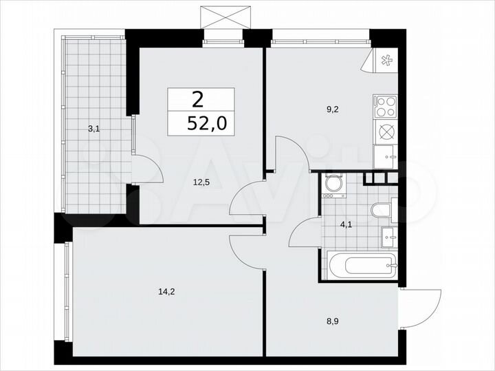 2-к. квартира, 52 м², 12/15 эт.