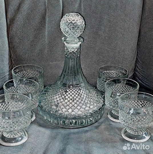 Набор графин Яхтенный и 6 бокалов СССР винтаж