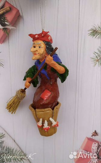 Ватная елочная игрушка Баба-Яга