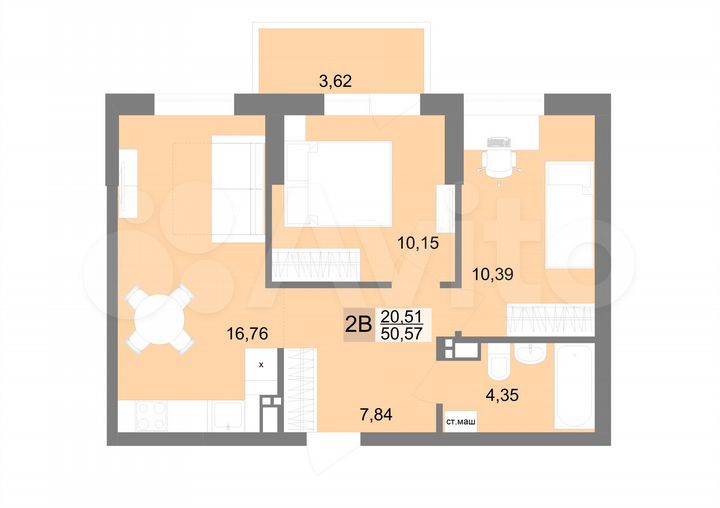 2-к. квартира, 51,3 м², 17/19 эт.