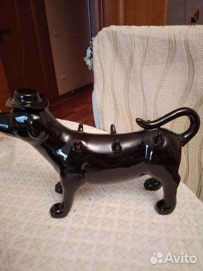 Набор для кофе. Чёрного цвета собачка в шляпке