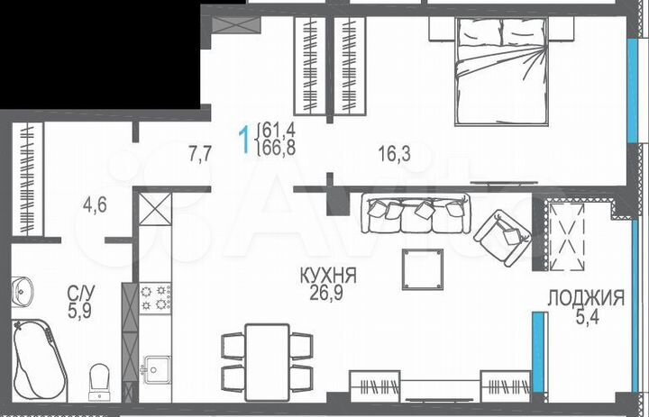 2-к. квартира, 59,2 м², 1/9 эт.