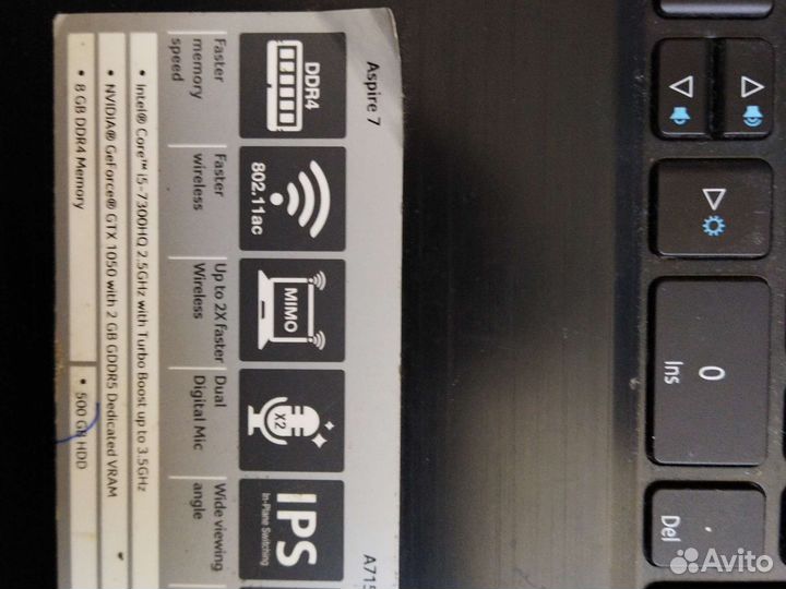 Ноутбук Acer aspire 7 a715-71g-523h