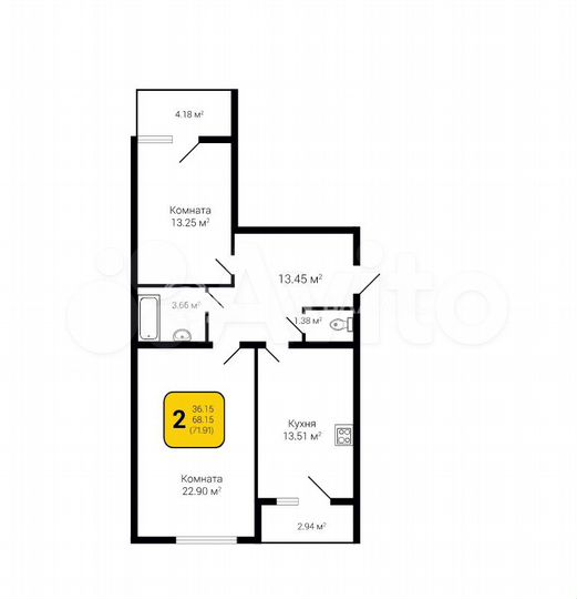 2-к. квартира, 71,9 м², 12/16 эт.