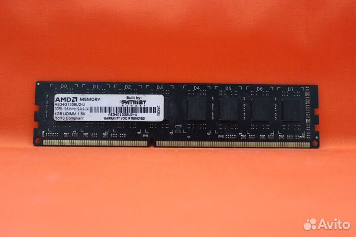 DDR3 4Gb 1333MHz PC10600 AMD Patriot AE34G1339U2-U