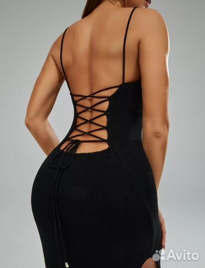 Платье вязаное черное