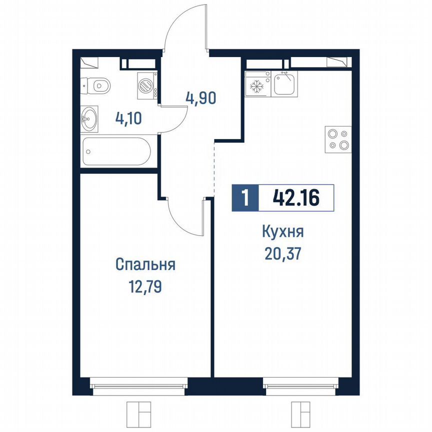 1-к. квартира, 42,2 м², 11/18 эт.