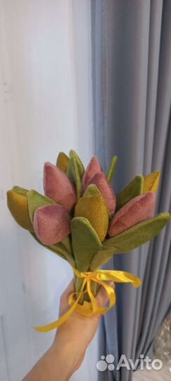 Цветы, тюльпаны из ткани, букет цветов, подарок