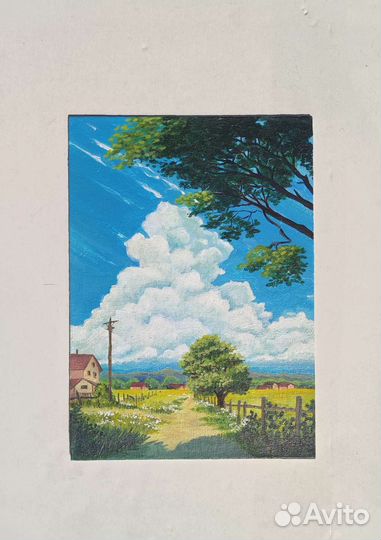 Пейзаж,лето в деревне, картина акрилом на холсте