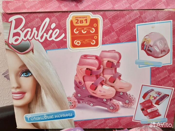 Роликовые раздвижные коньки с защитой Barbie