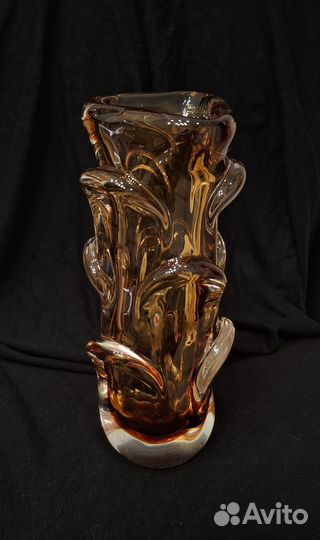 Ваза карамелное гутное стекло Ян Беранек Чехия