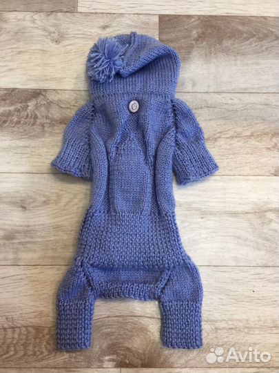 Вязаный комбинезон / шапочка для собачки новые