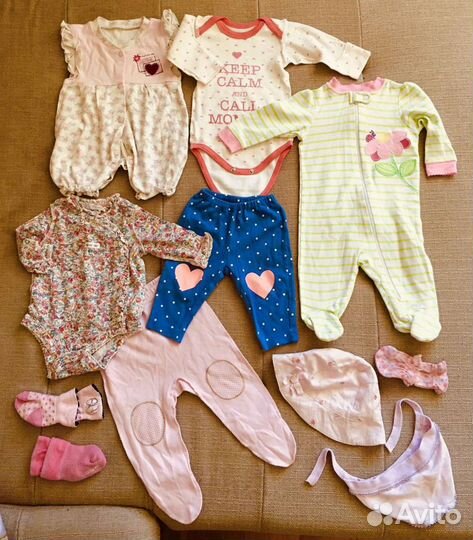 Одежда пакетами 0-3 мес, 62 см, на девочку
