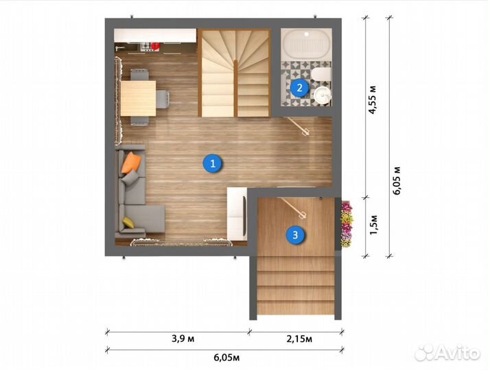 Каркасный дом Надежда под ключ 6х6, 73 м²