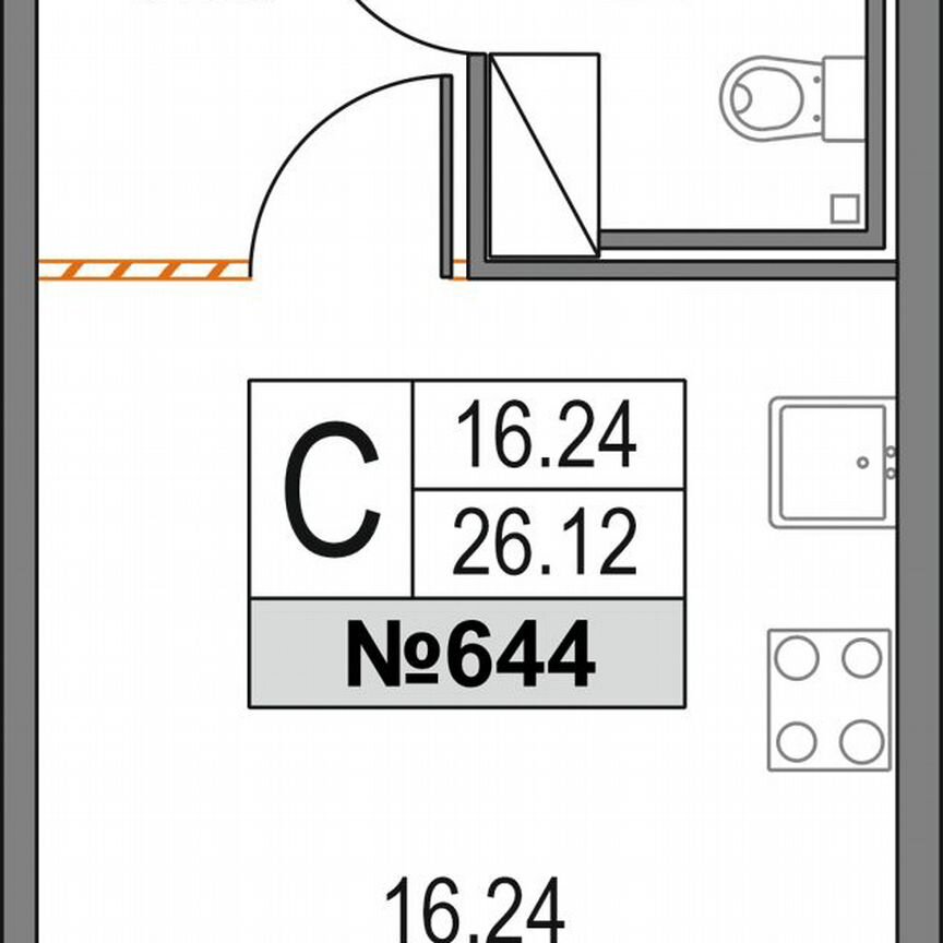 Квартира-студия, 26,1 м², 9/25 эт.