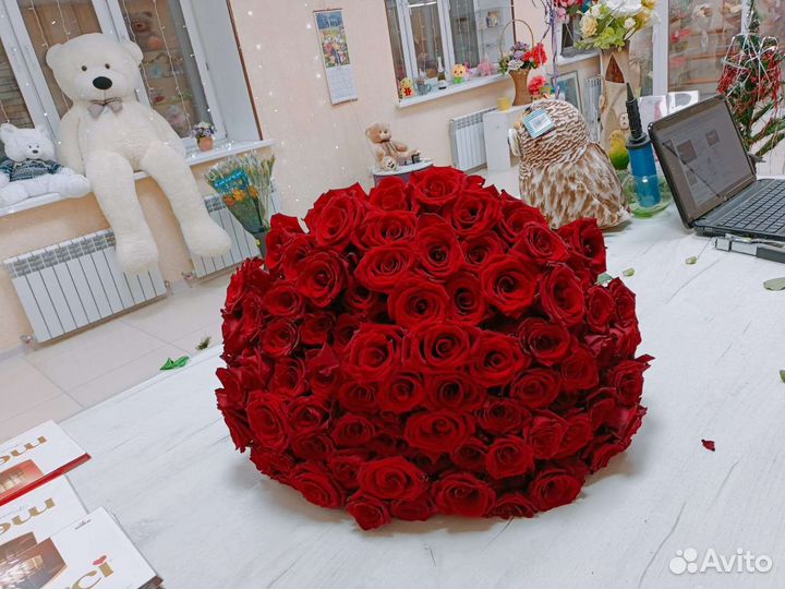 Букет 101 роза, цветы