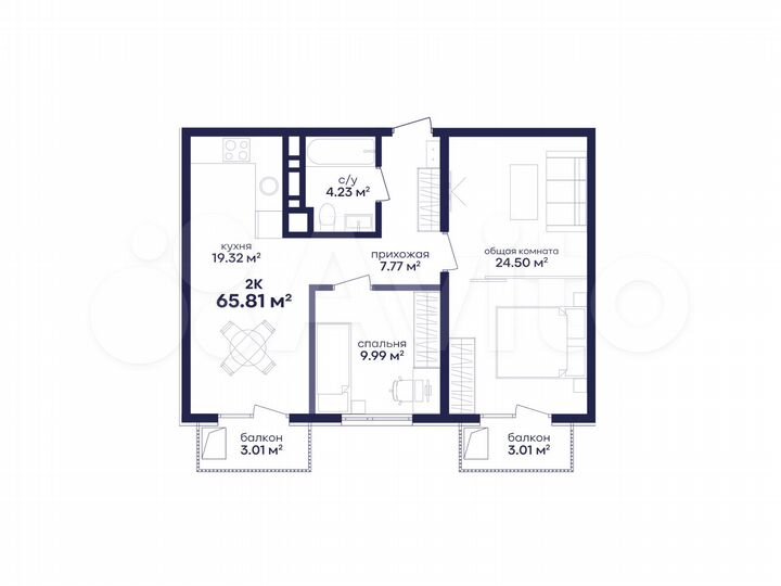 2-к. квартира, 65,8 м², 5/5 эт.