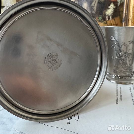 Кувшин для вина и 4 стакана. Олово