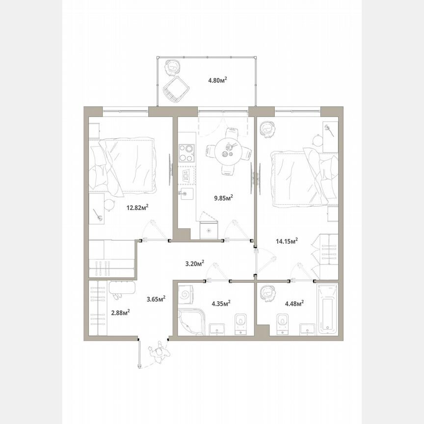 2-к. квартира, 56,8 м², 8/12 эт.