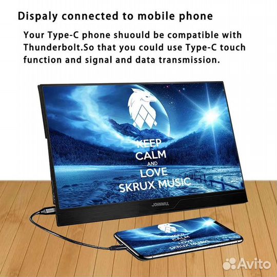 Портативный сенсорный монитор Johnwill 15.6 дюймов