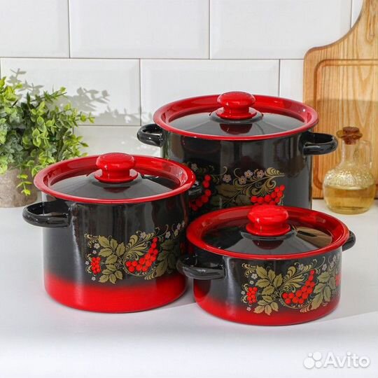 Набор кастрюль 'Рябинка', 3 предмета 2 л, 3,5 л, 5