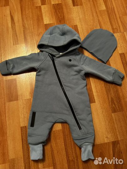 Комбинезон утепленный флисовый 68р+шапочка