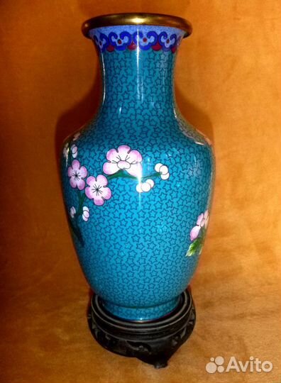 Ваза Клуазоне 20 см Китай 50-е Эмаль Оригинал