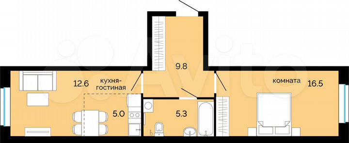 2-к. квартира, 49,2 м², 1/25 эт.