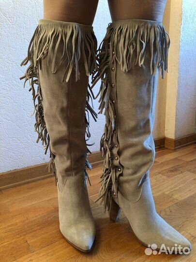 Сапоги ботфорты демисезонные, натуральная замша