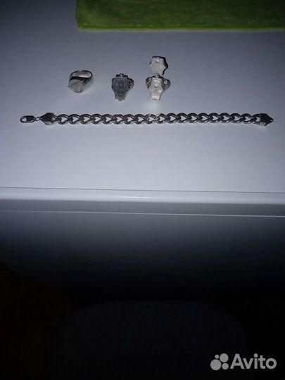 Серебряный браслет мужской и кольца 925пробы