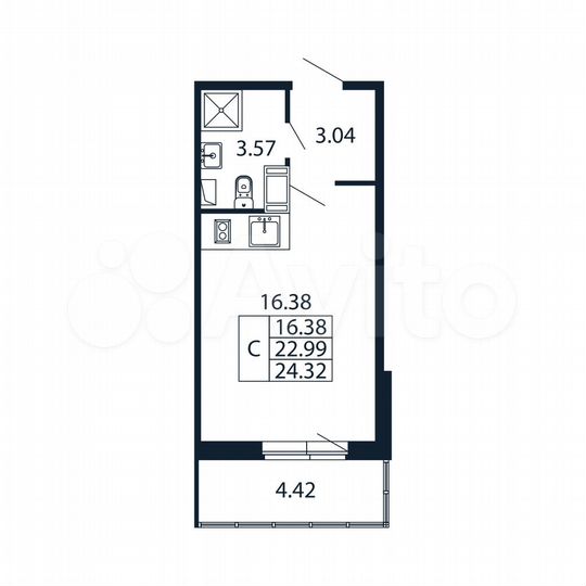 Квартира-студия, 24,3 м², 10/12 эт.