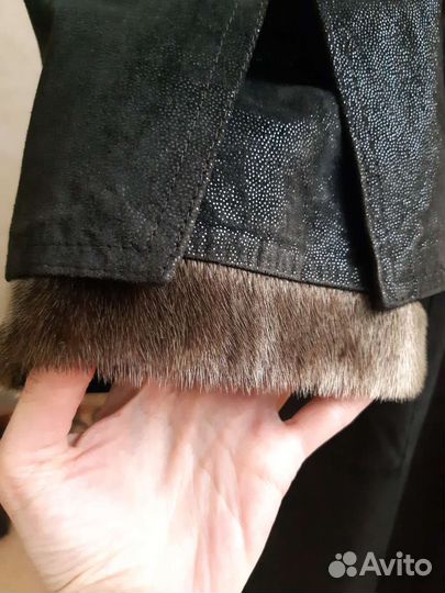 Кожаный тренч с мехом,новый,Италия
