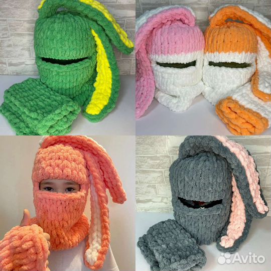 На заказ комплект балаклава с ушками + митенки