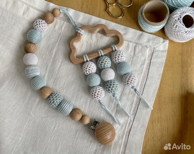 Держатель для пустышки + грызунок Облачко