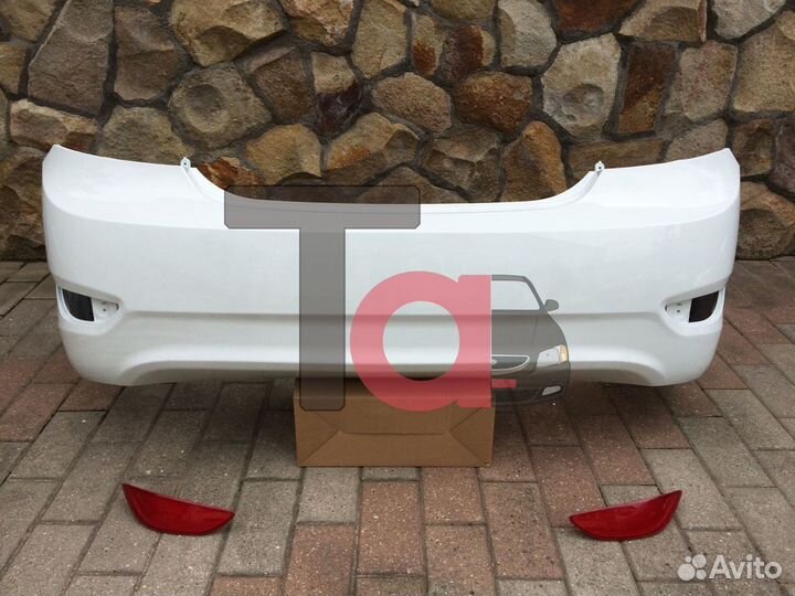 Белый задний бампер Солярис 2011-2013