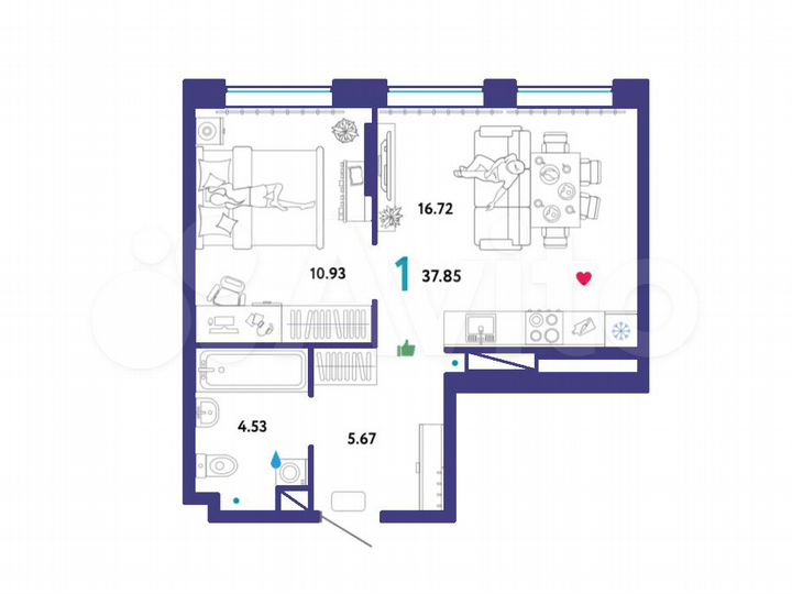 1-к. квартира, 37,9 м², 10/16 эт.