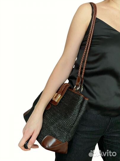 Сумка плетеная винтаж черный коричневый