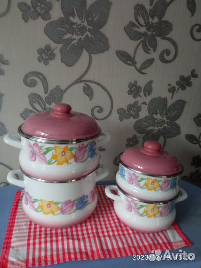 Набор эмал. посуды с двойным дном Сербия