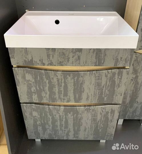 Тумба с раковиной напольная, графит бетон