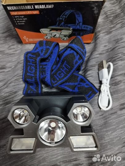 Налобный фонарик аккумуляторный новый